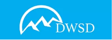White mountain silhouette with the letters "DWSD" on a blue background.