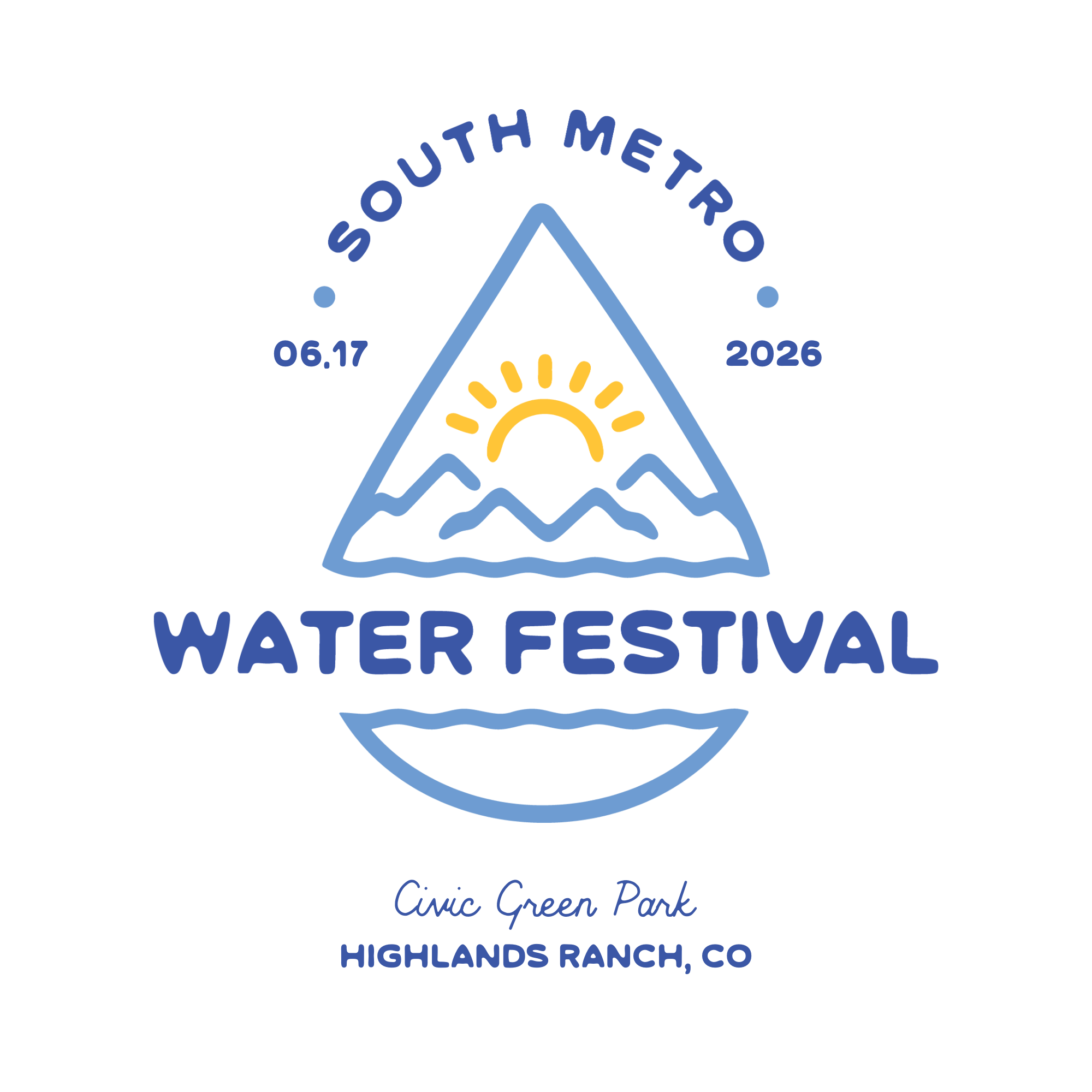 Logo for the South Metro Water Festival on June 17, 2026, at Civic Green Park, Highlands Ranch, CO.