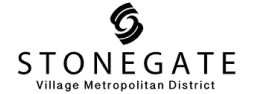 Logo for Stonegate Village Metropolitan District with stylized "S".