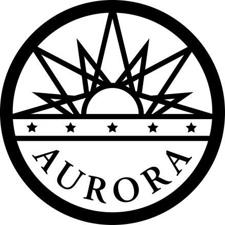 Stylized sunburst with the word "AURORA" and five stars below it.