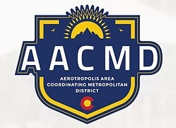 AACMD logo with a sun, mountains, and the Colorado flag, representing the Aerotropolis Area Coordinating Metropolitan District.