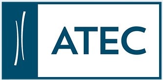 The image shows the logo for ATEC with blue text and a stylized design on the left.