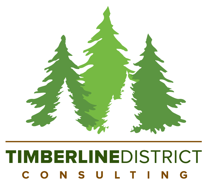 Three green trees with "TIMBERLINE DISTRICT CONSULTING" text below.