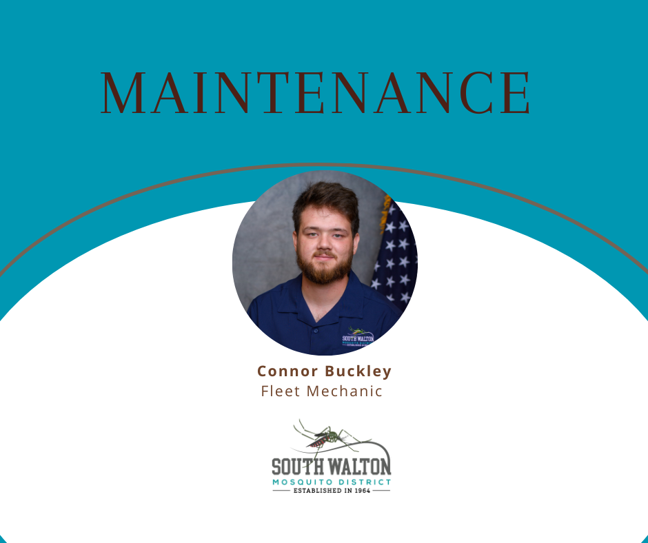 A professional ID card featuring a male employee titled "MAINTENANCE" from South Walton Mosquito District.