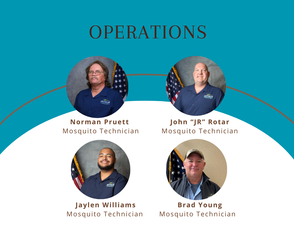 Graphic showing four mosquito technicians as part of an operations team.