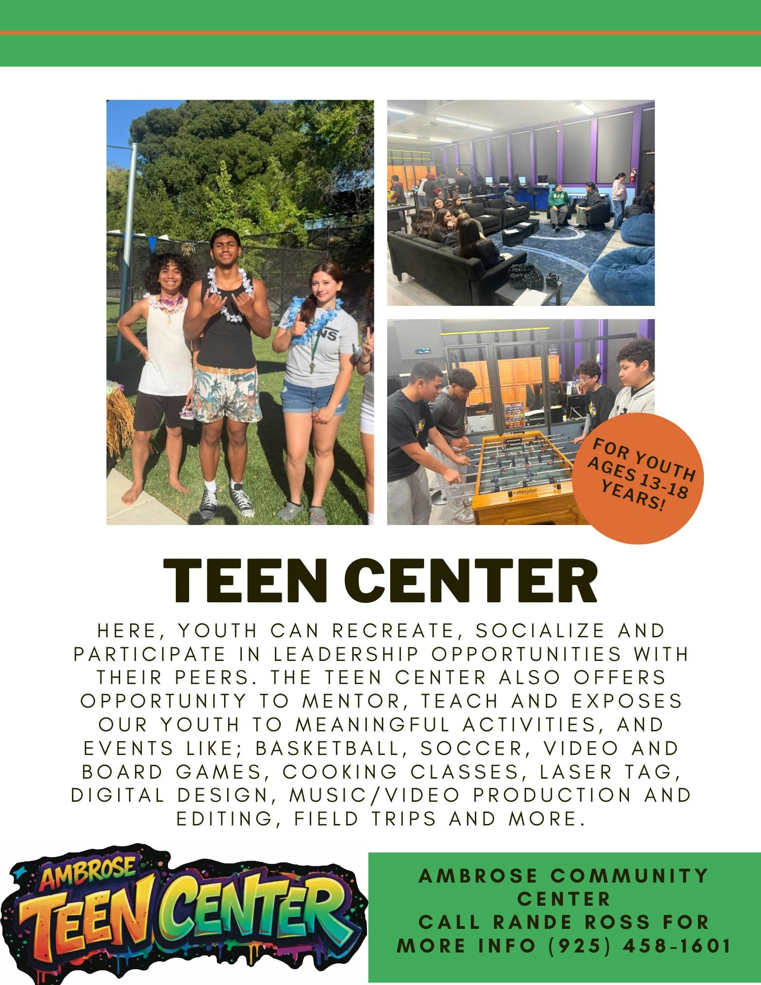 Promoting the Ambrose Teen Center for youth (ages 13-18) to socialize, engage in activities, and leadership opportunities.