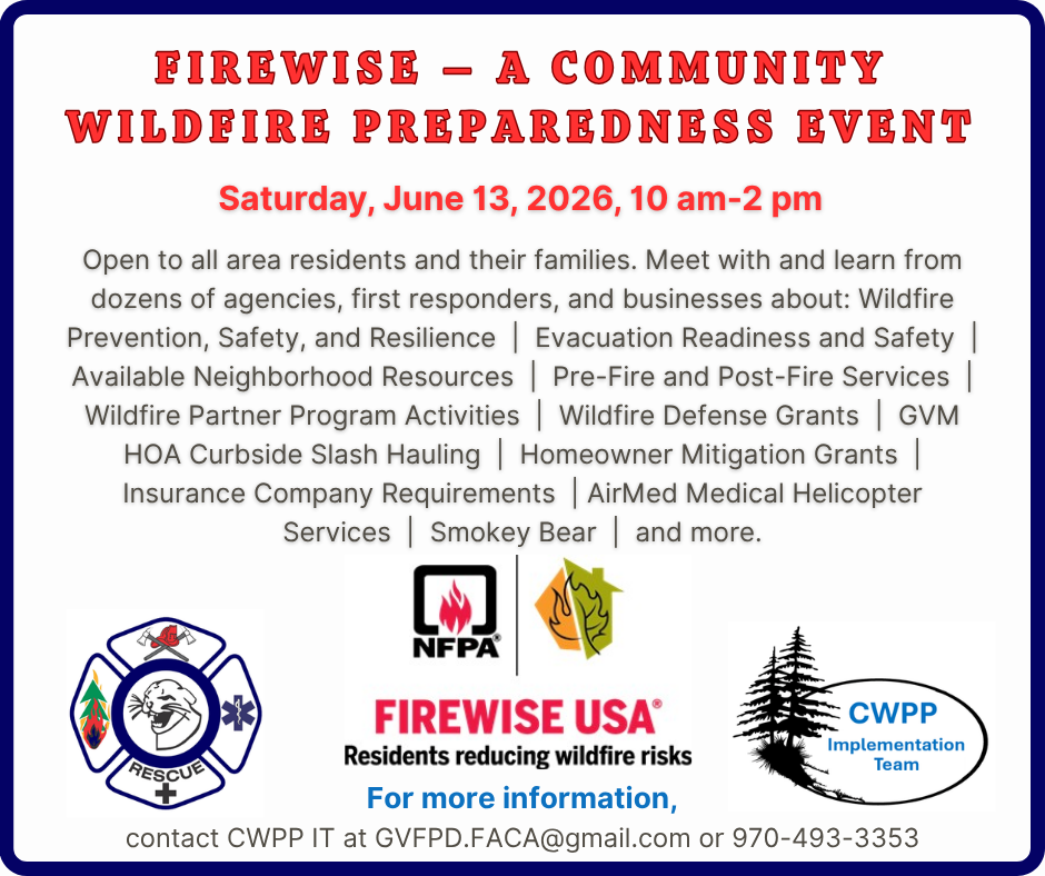 Community wildfire preparedness event on June 13, 2026, offering resources and information on prevention and safety.