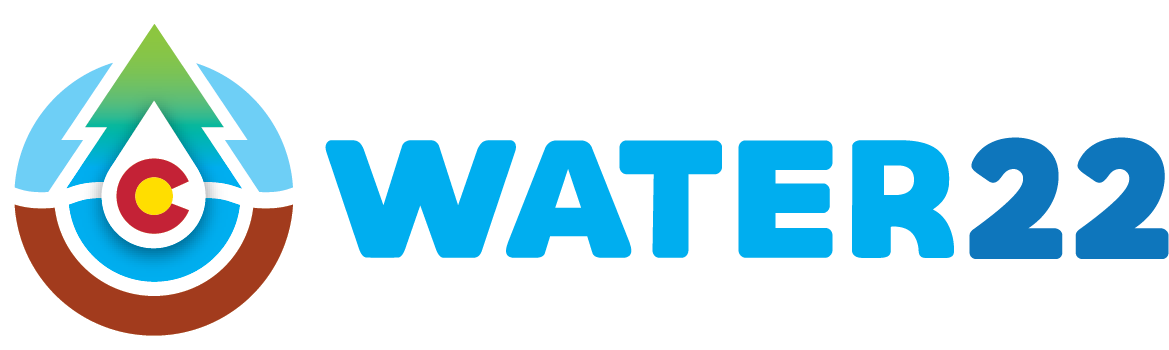 A logo with a water droplet, pine tree, mountain, and "WATER22" text.