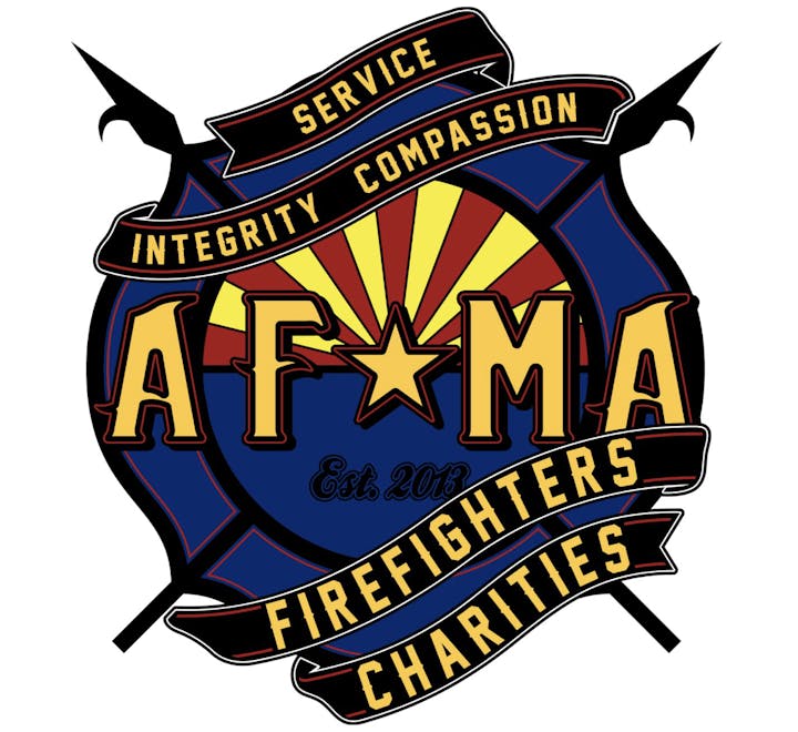 Logo of AFMA Firefighters Charities with words "service," "integrity," and "compassion."