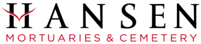 Text logo with "MORTUARIES & CEMETERY" and a graphic element that resembles a bird or angel above the text.