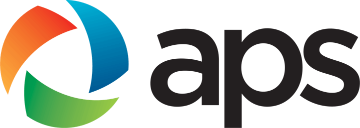 A colorful logo with the letters "aps" in black.