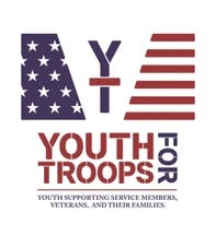 Logo with stars and stripes, reads "YOUTH FOR TROOPS: Youth Supporting Service Members, Veterans, and Their Families."