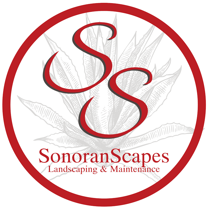 Logo with "SS" and "SonoranScapes Landscaping & Maintenance" text, featuring a plant design and a red circular border.