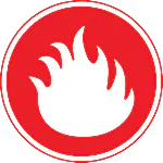 Red circle with a white flame icon, indicating flammable material or fire hazard.