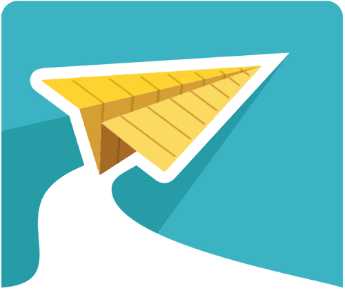 A yellow paper airplane on a blue background.
