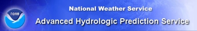 Logo and text "National Weather Service Advanced Hydrologic Prediction Service" on a blue background.