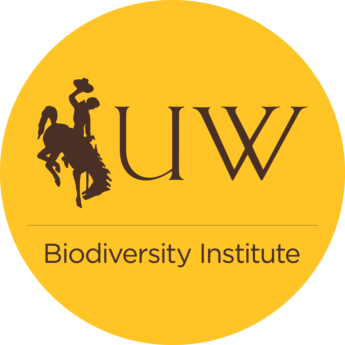 A logo with the silhouette of a bucking horse and rider, initials "UW," and text "Biodiversity Institute."