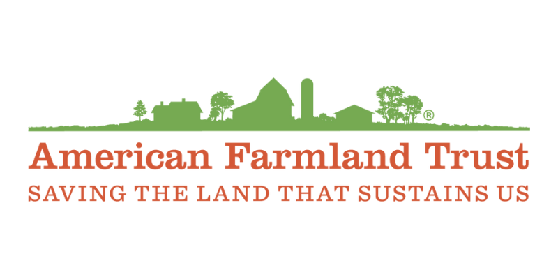 Logo of American Farmland Trust with the slogan “Saving the Land That Sustains Us” and a farm silhouette.