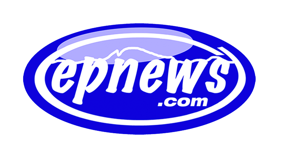 Blue oval logo with "epnews.com" in white text, mountain silhouette above.