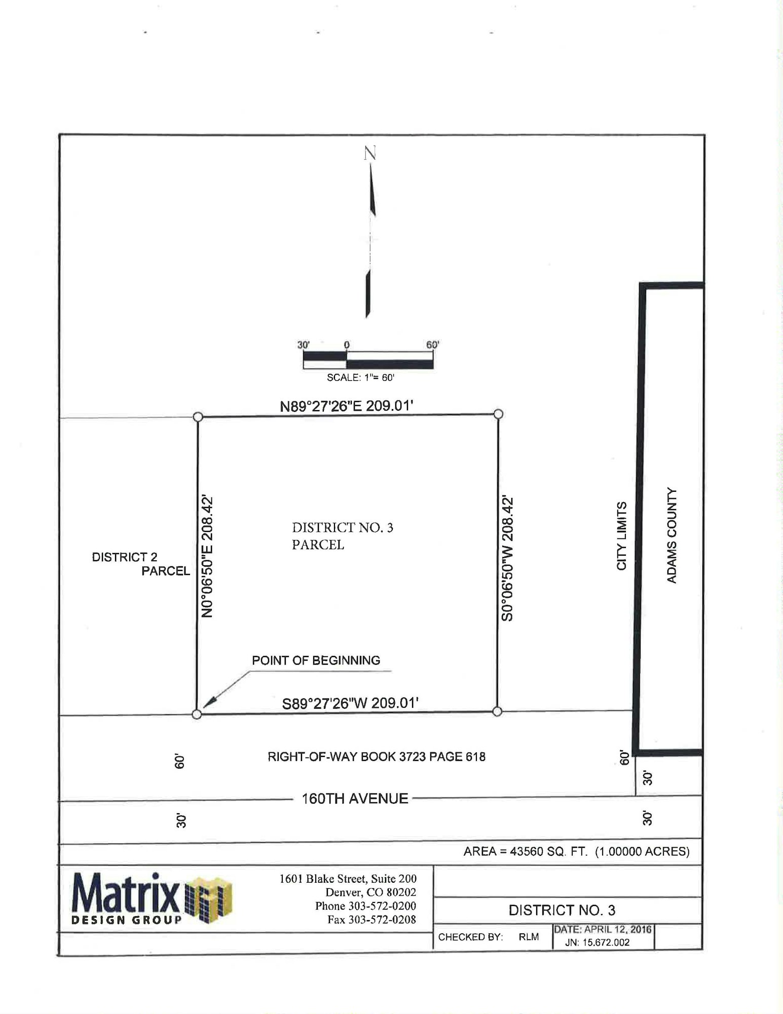 Map of Washington 25 Metropolitan District No. 3, generally located north of 160th Avenue, Adams County, Colorado