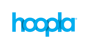 The image shows the logo of "hoopla" in blue text.