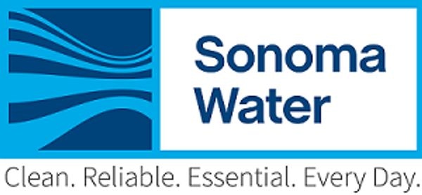 Blue and white logo for Sonoma Water; slogan: Clean. Reliable. Essential. Every Day.