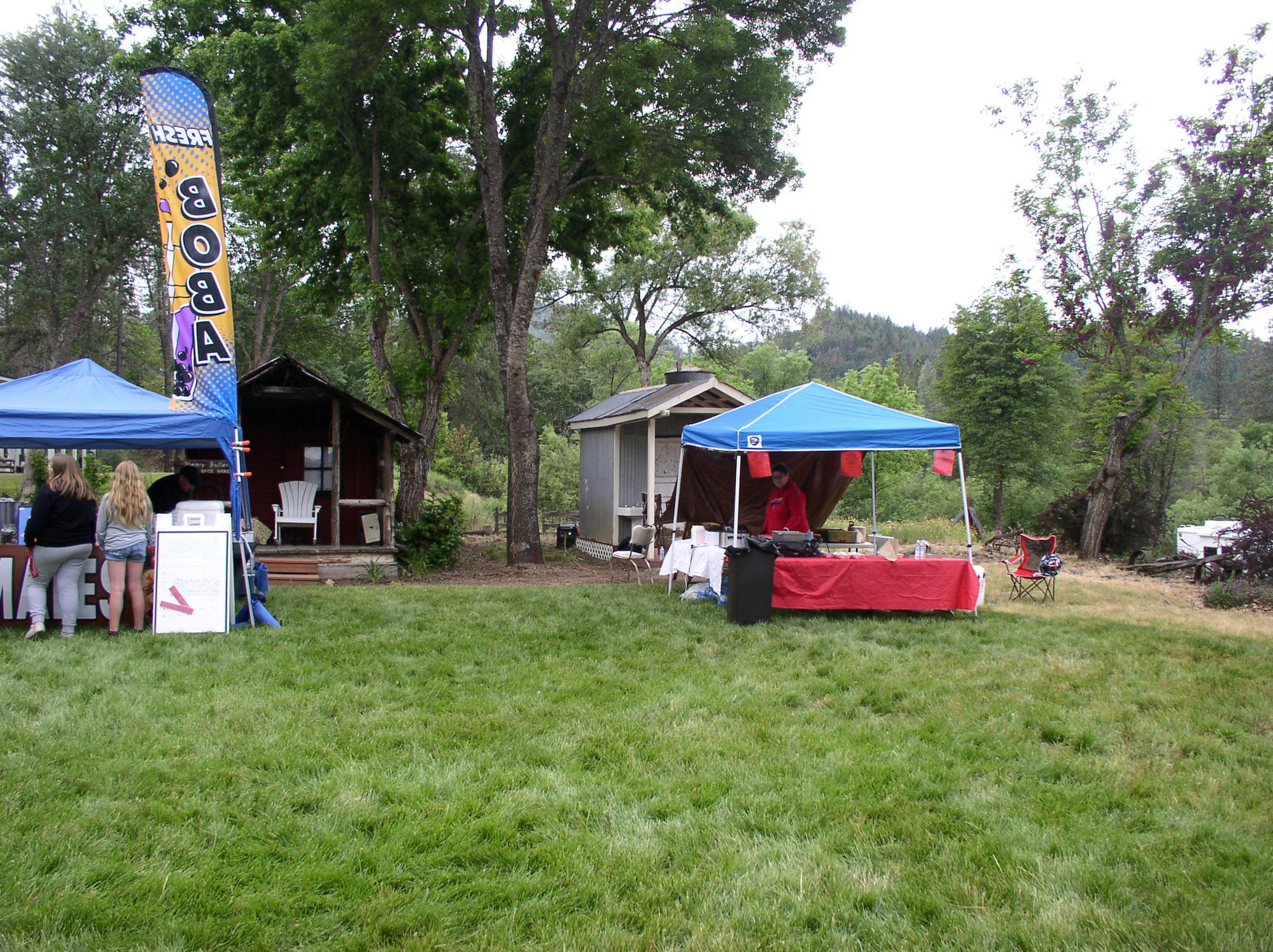 May contain: person, human, tent, grass, plant, outdoors, and nature