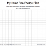 Grid labeled "My Home Fire Escape Plan" for creating a fire exit strategy.