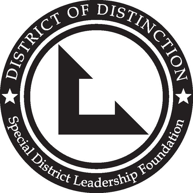 The image features a seal or logo that says "District of Distinction" around a design with the letters "L" and "D" inside it, by the Special District Leadership Foundation.
