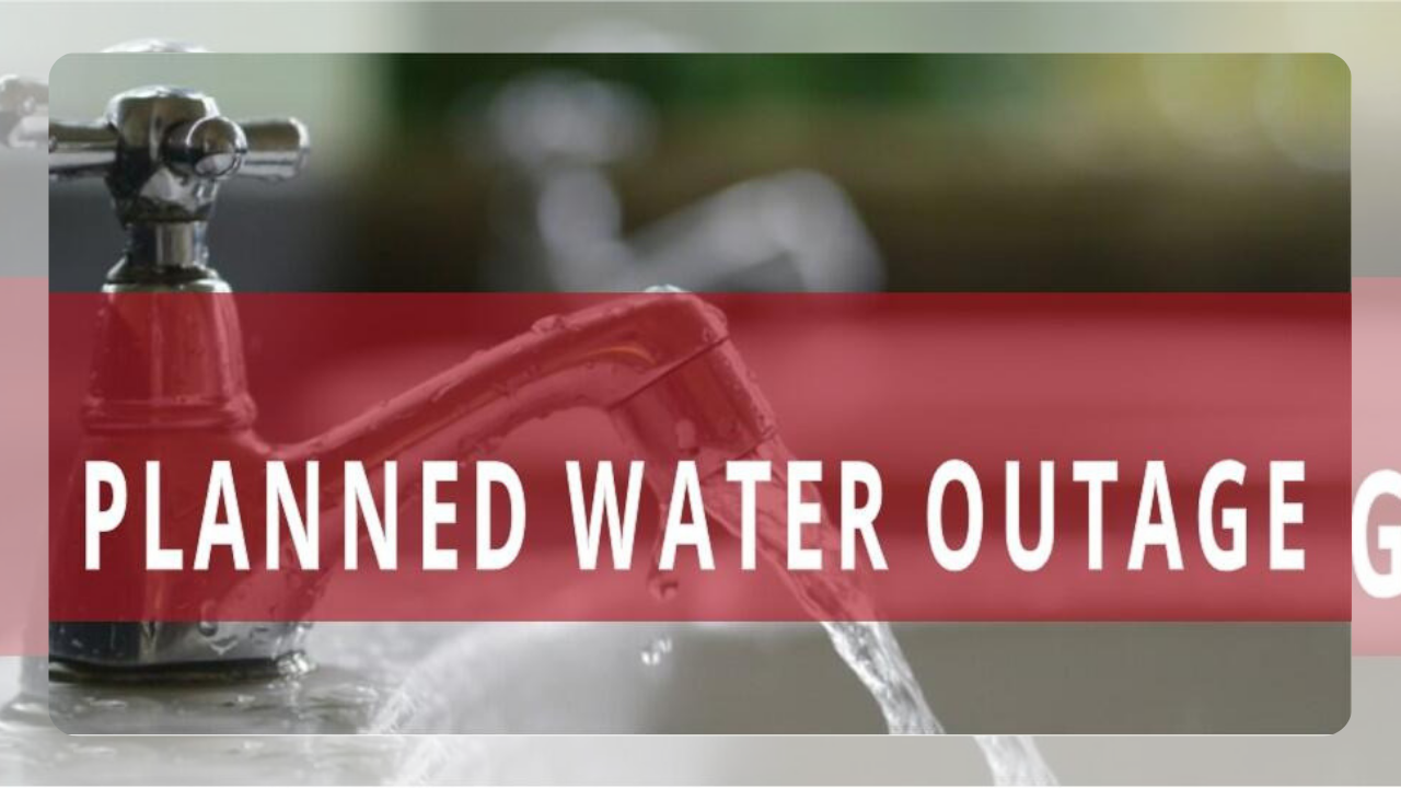 Faucet image with the text "Planned Water Outage."
