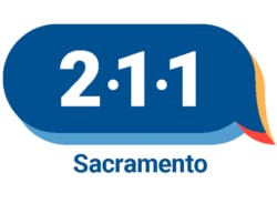 A blue speech bubble graphic with "2:1:1" and "Sacramento" text, with a small flame-like design on the right.