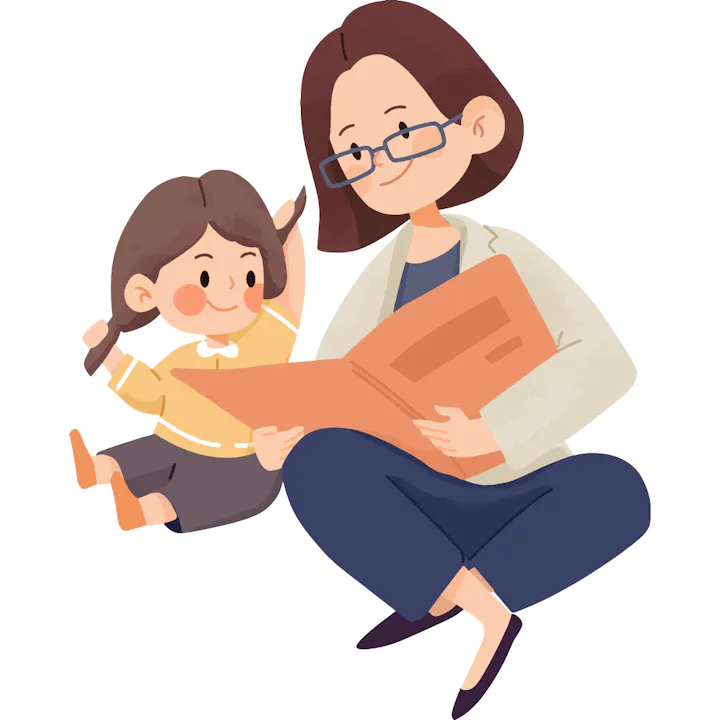A woman and a girl joyfully reading a book together, showcasing a warm, educational moment.