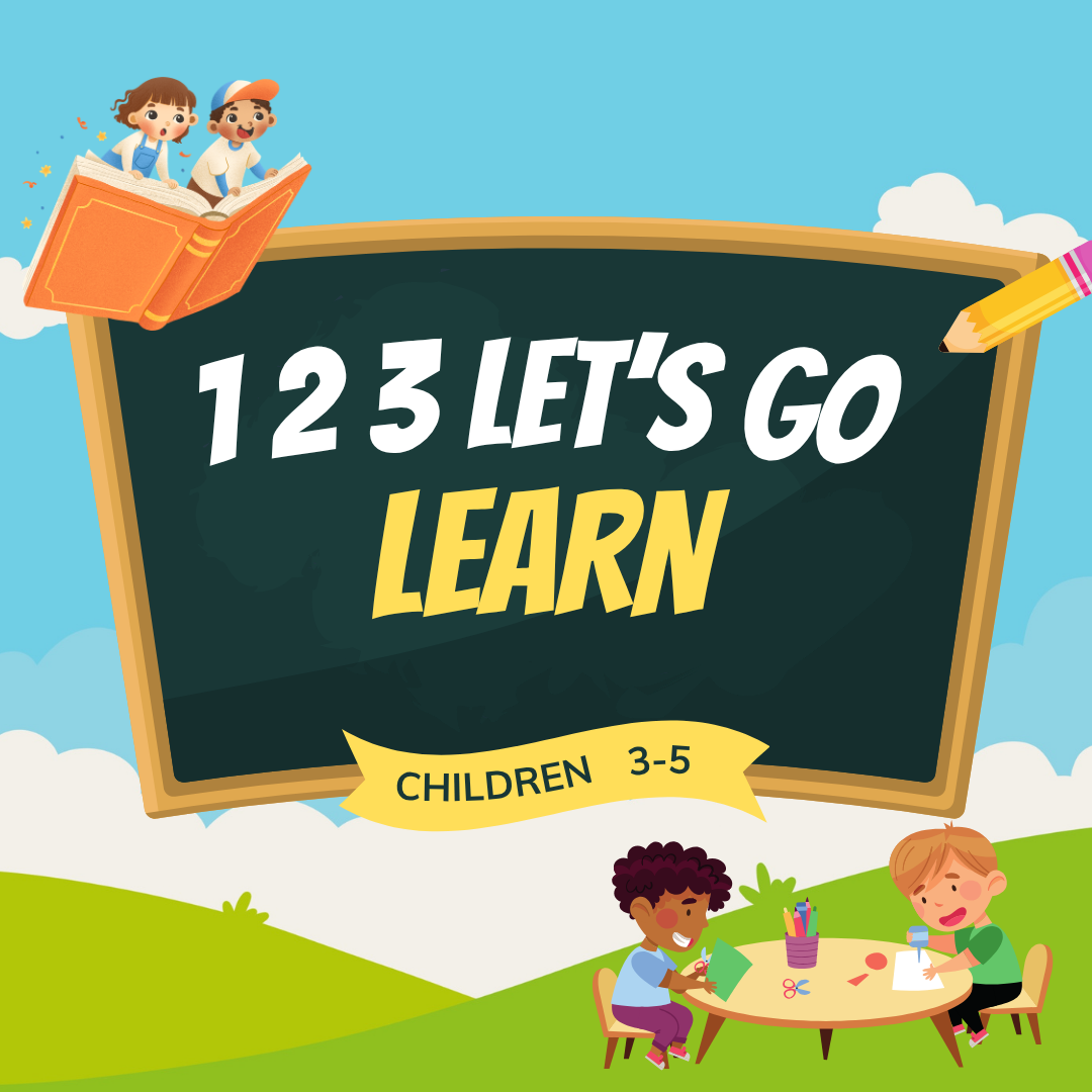 The image promotes a learning program for children aged 3-5, featuring kids engaged in activities, with a playful educational theme.