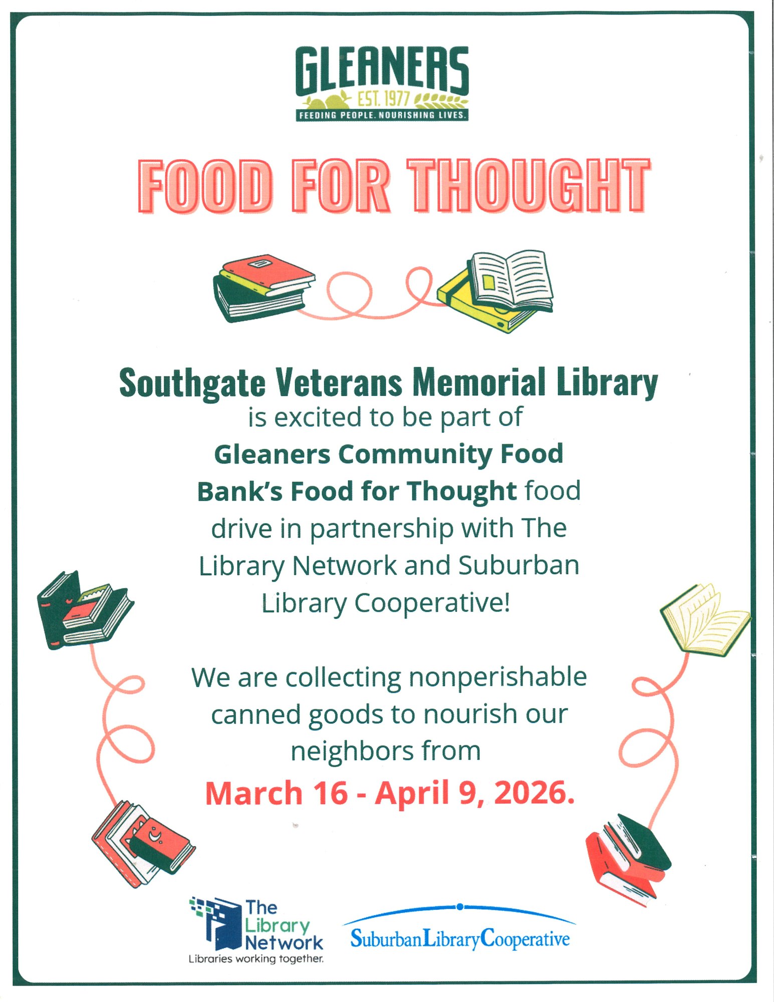 Gleaners Food for Thought campaign Southgate Veterans Memorial Library