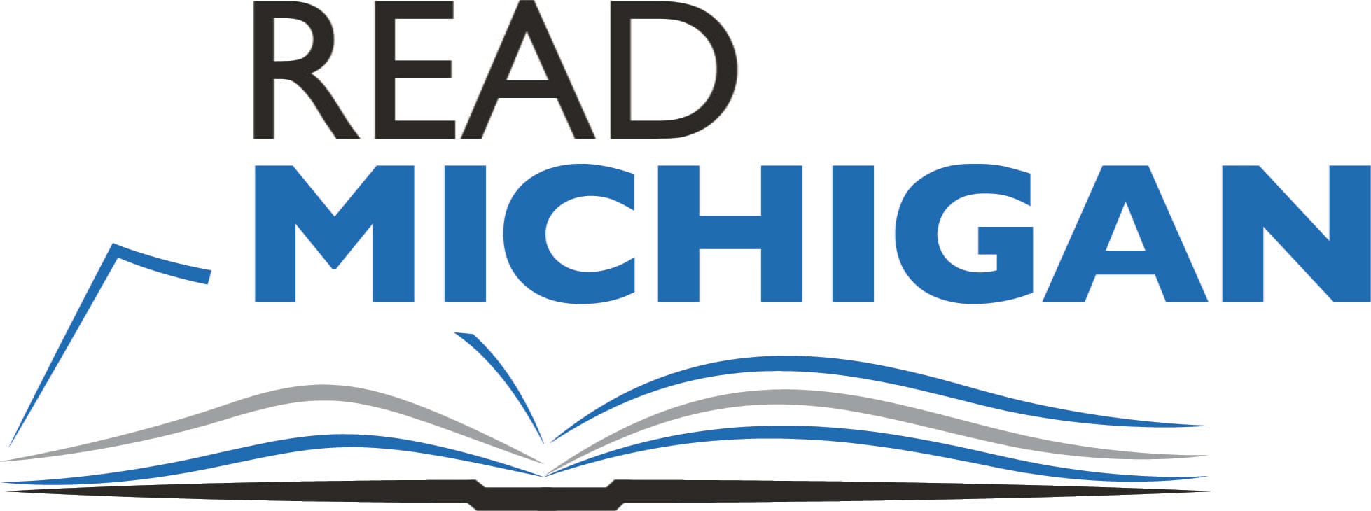 The image features a logo for "Read Michigan," showcasing a book with waves, emphasizing reading and literacy in Michigan.