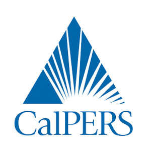 Blue triangular logo with lines and the text "CalPERS" below.