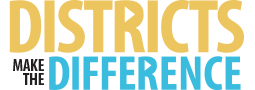a joyful logo for districts make the difference with a bright yellow districts font