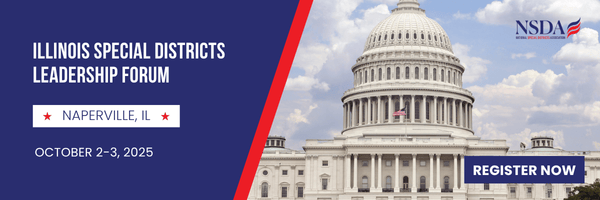 Illinois Special Districts Leadership Forum in Naperville, IL, on October 2-3, 2025. Registration info included with a Capitol image.