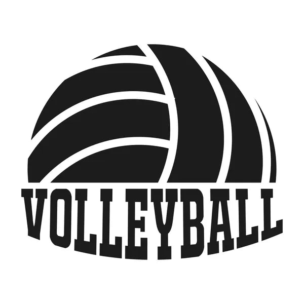 Black and white volleyball graphic with the word "VOLLEYBALL" beneath it.