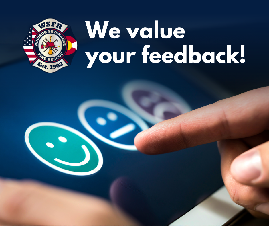 An image encouraging feedback, featuring smiley faces and the WSFR logo, highlighting community engagement and response.