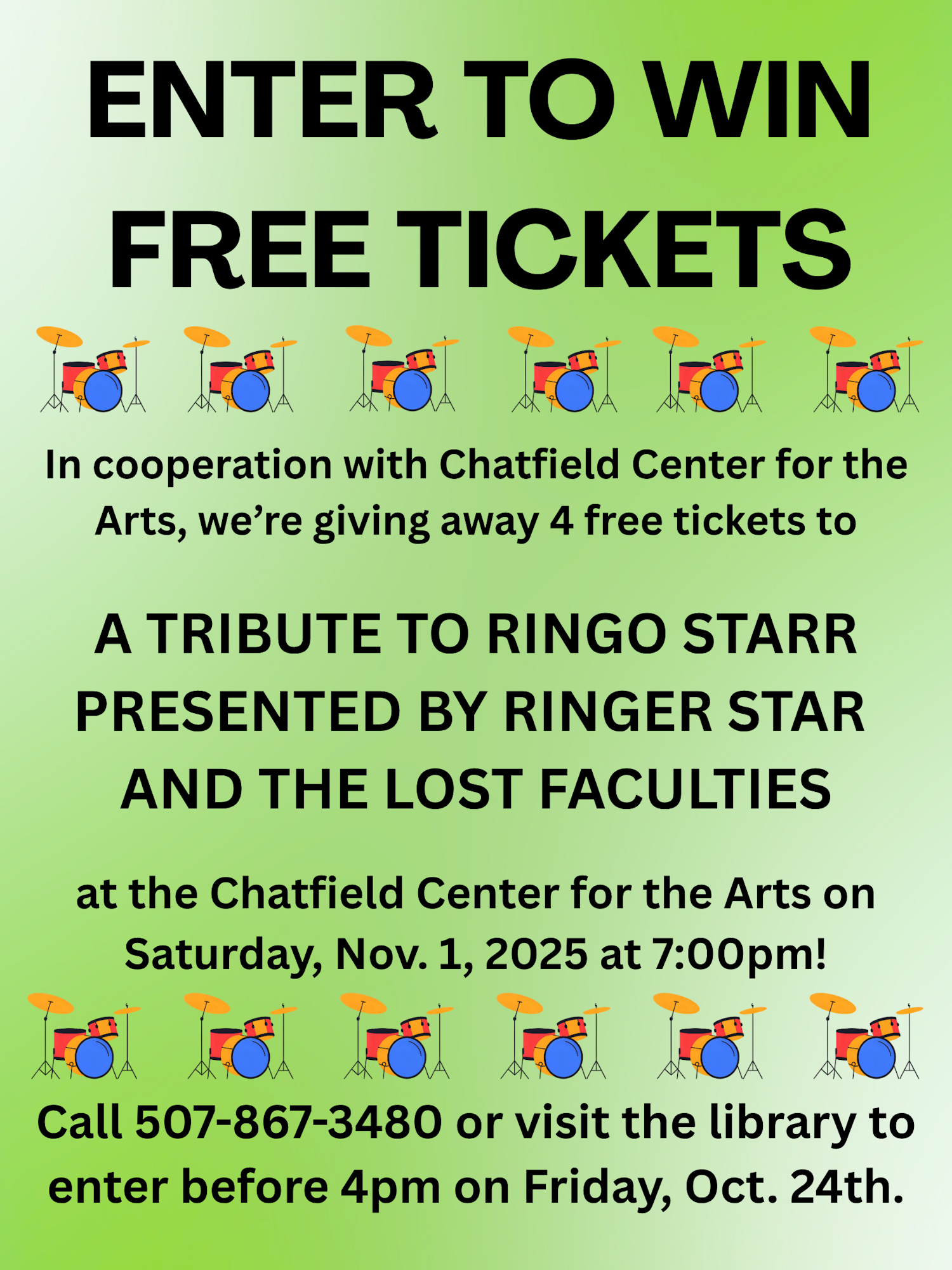 Win 4 tickets to a Ringo Starr tribute by Ringer Star & The Lost Faculties at Chatfield Center, Nov 1, 2025. Enter by Oct 24.