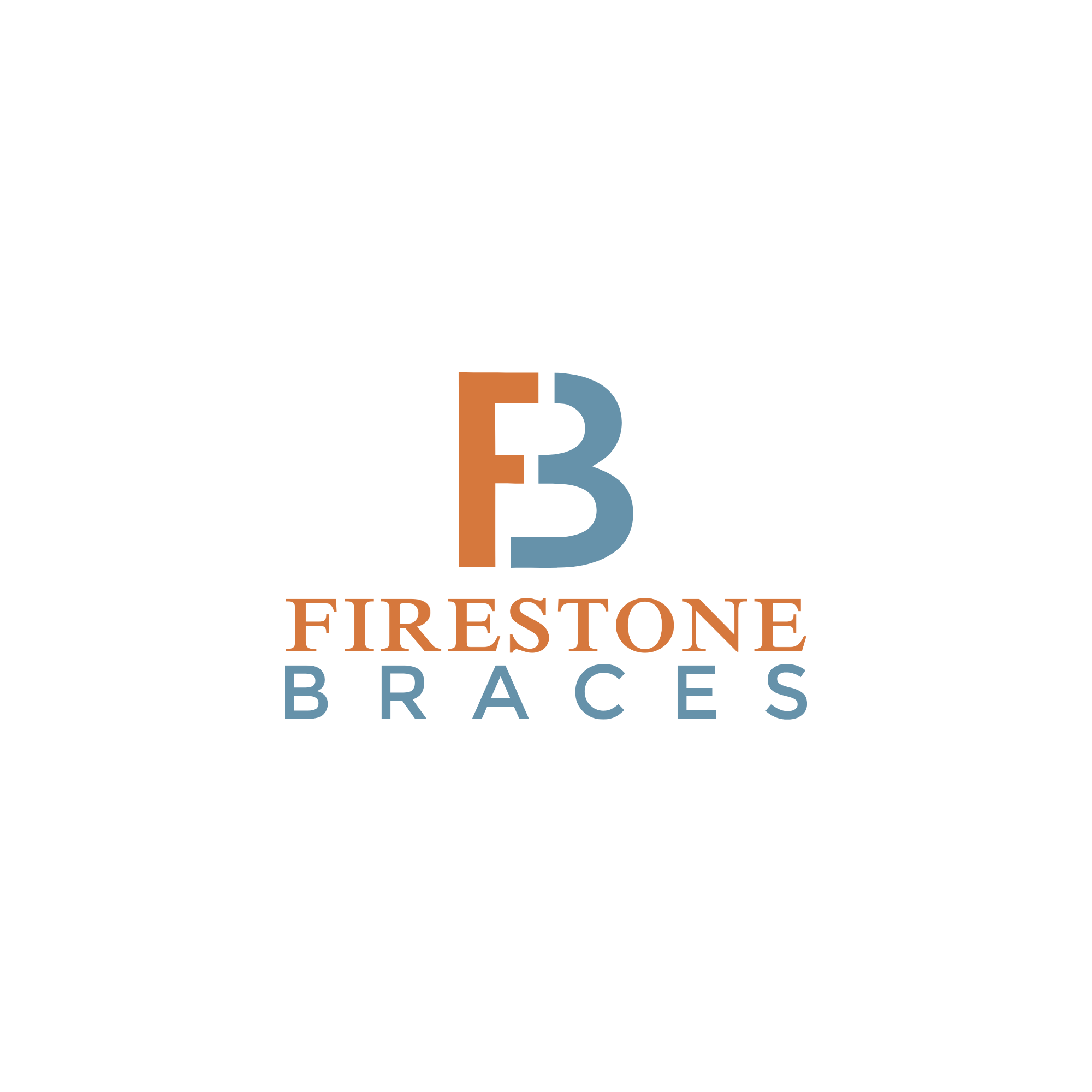 The image features a logo for "Firestone Braces" with stylized letters "F" and "B" in orange and blue.