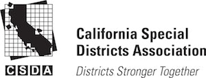 Logo of the California Special Districts Association with a map of California Special Districts Association Logo, tagline "Districts Stronger Together," and the acronym CSDA.