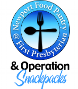 Logo for Newport Food Pantry @ First Presbyterian & Operation Snackpacks, featuring a fork and spoon silhouette.