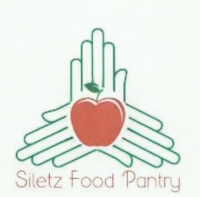 Logo with hands, an apple, and text "Siletz Food Pantry."