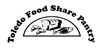 Logo of "Toledo Food Share Pantry" featuring bread, a fish, and a crab.