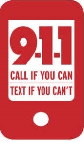 Red 911 emergency message: "Call if you can, text if you can't."