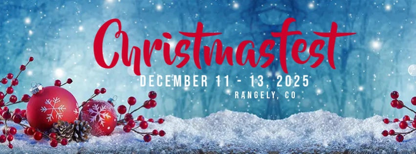 Christmasfest in Rangely, CO, December 11-13, 2025, with festive decorations and snow.