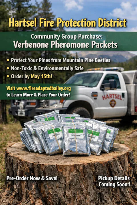 Hartsell Fire Protection District offers verbeneone pheromone packets to protect pines from beetles. Order by May 15th!