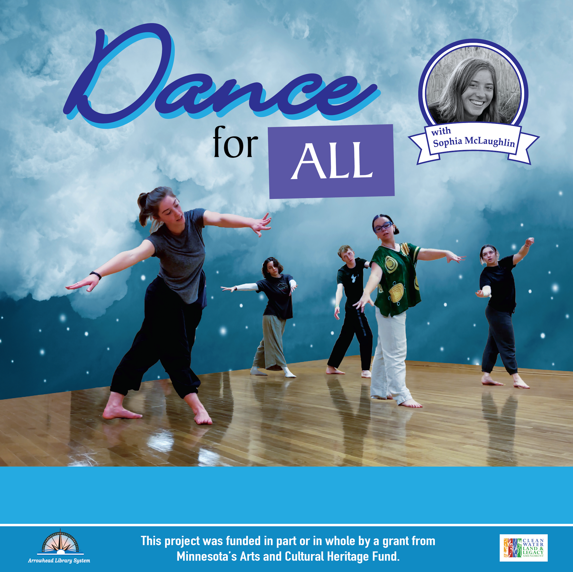 A dance event titled "Dance for All" featuring Sophia McLaughlin, highlighting inclusivity in the arts.
